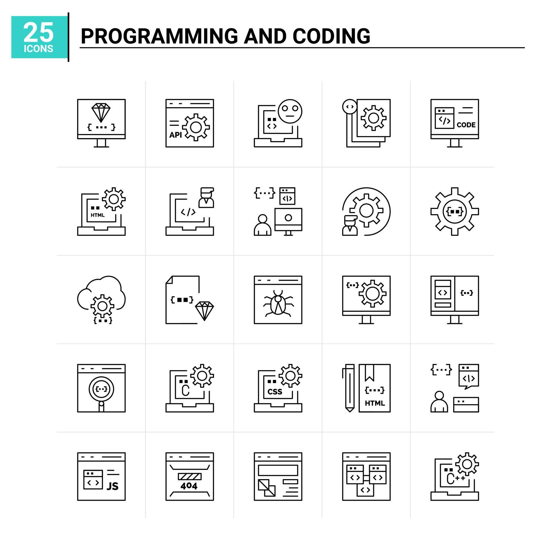 25 Programming And Coding icon set vector background 15949368 Vector ...