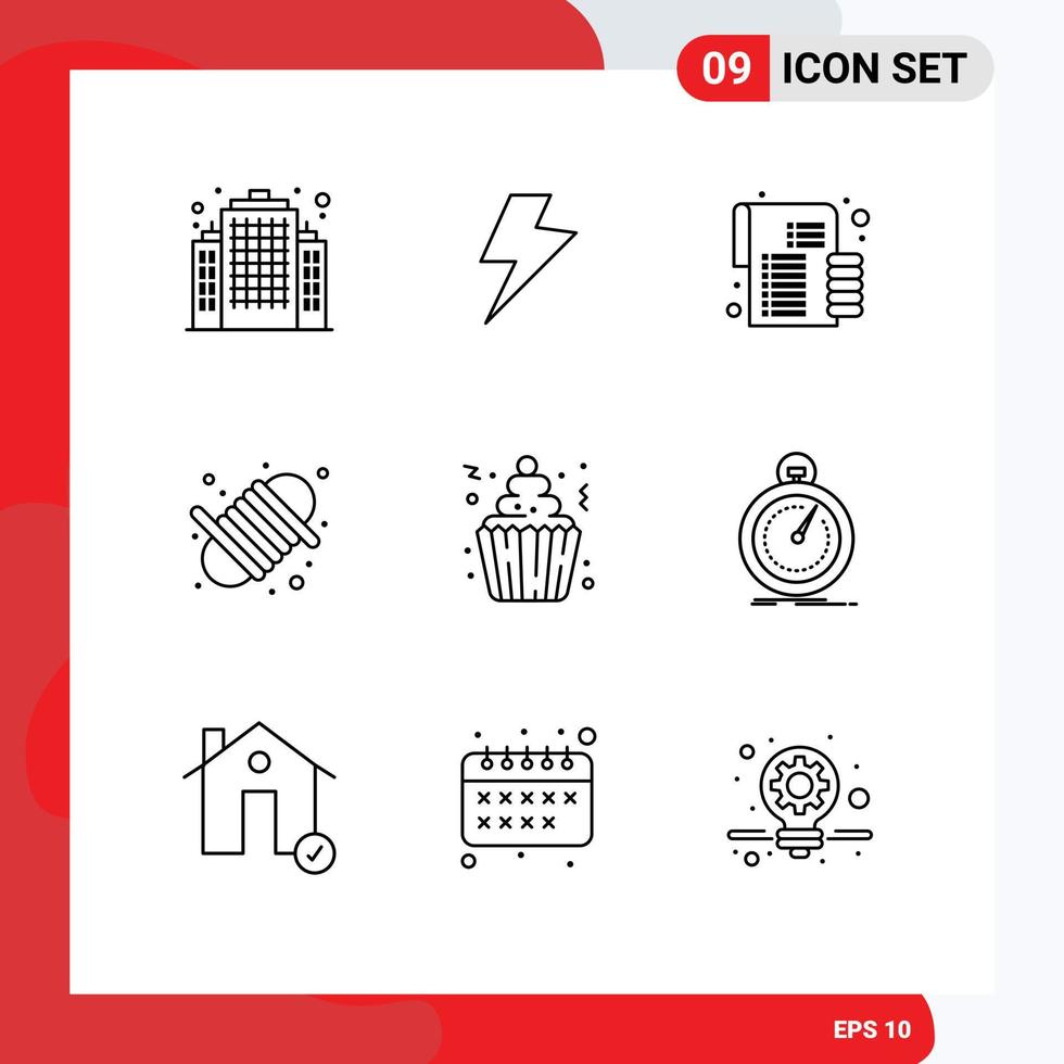 9 Thematic Vector Outlines and Editable Symbols of cupcakes cream investment cake rope Editable Vector Design Elements
