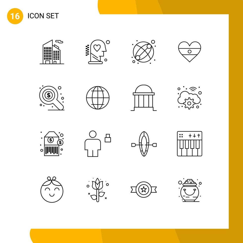 conjunto de 16 iconos modernos de la interfaz de usuario signos de símbolos para el mercado seo baby heartflag flg elementos de diseño vectorial editables vector