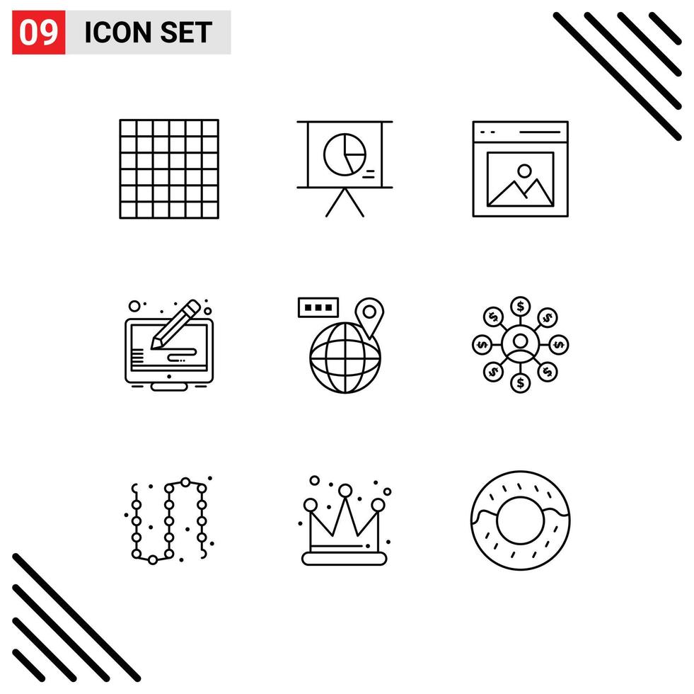 9 User Interface Outline Pack of modern Signs and Symbols of navigation world interface screen copyright Editable Vector Design Elements