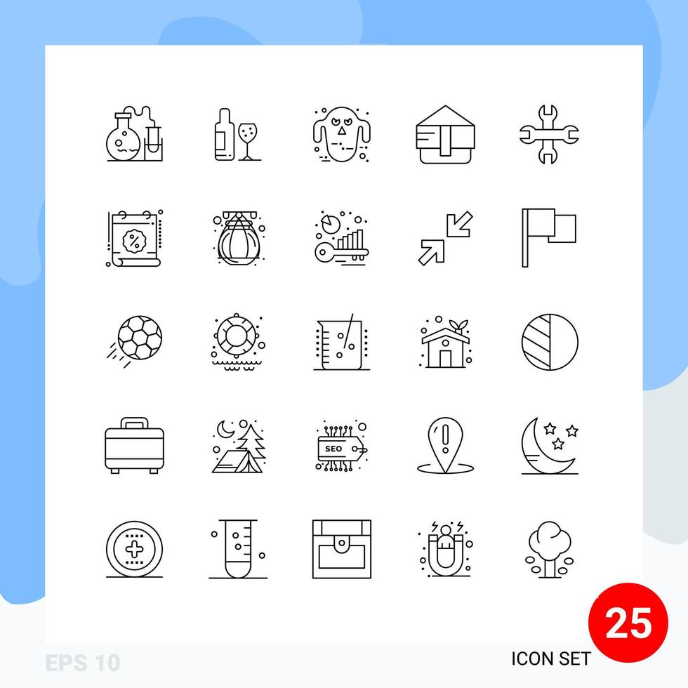 25 User Interface Line Pack of modern Signs and Symbols of wrench options ghost purse bag Editable Vector Design Elements