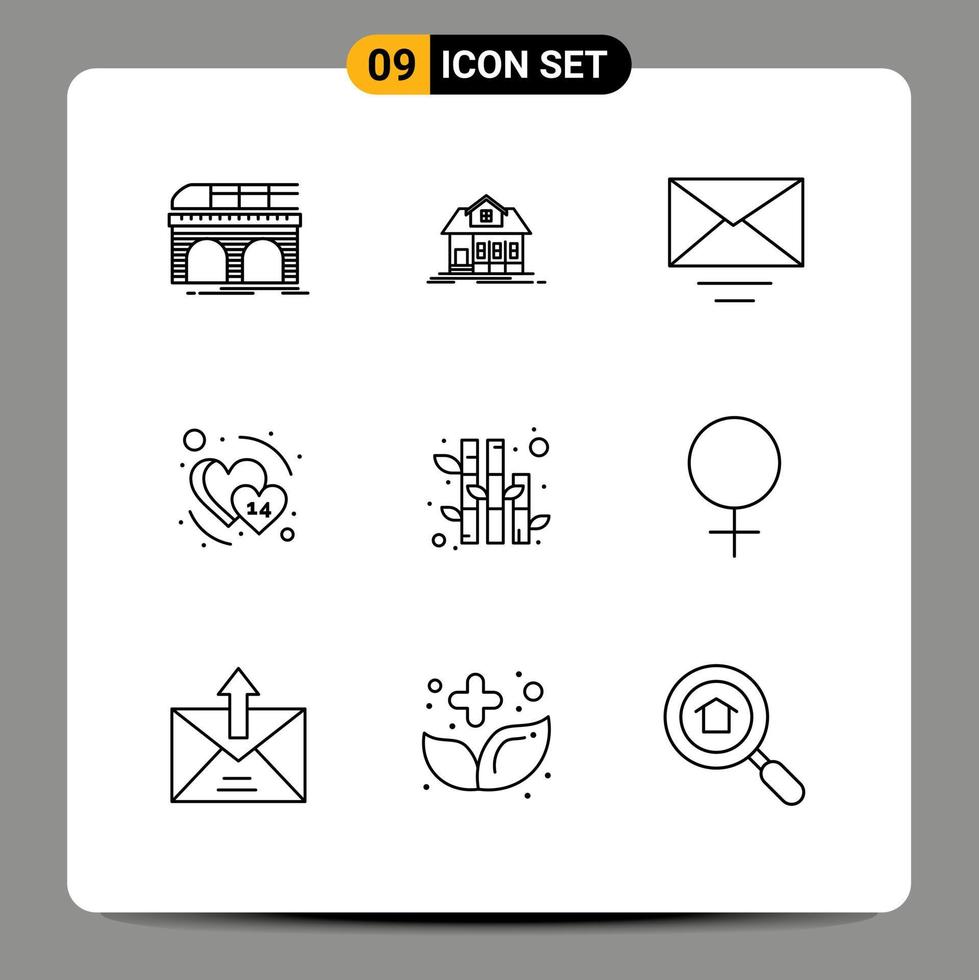 Set of 9 Modern UI Icons Symbols Signs for nature february real estate february heart Editable Vector Design Elements