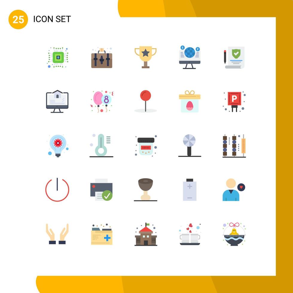 25 Thematic Vector Flat Colors and Editable Symbols of policy insurance education facebook computer Editable Vector Design Elements