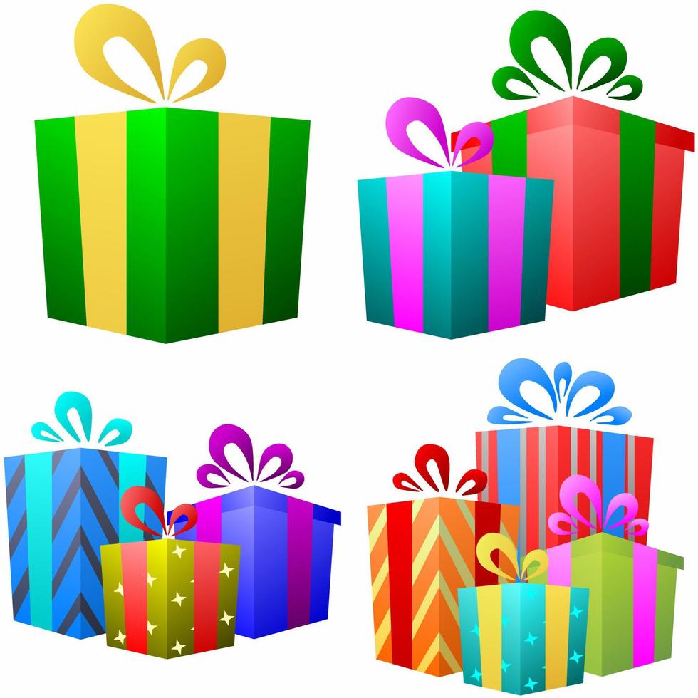 caja de regalo ilustración vectorial aislada. conjunto de vectores de cajas de regalo para logotipo, icono, artículo, accesorio, símbolo, negocio, diseño o decoración. caja de regalo presente vacaciones sorpresa