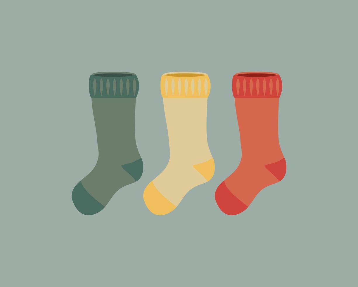 Socks Drawing Red, Green and Yellow Vector Illustration