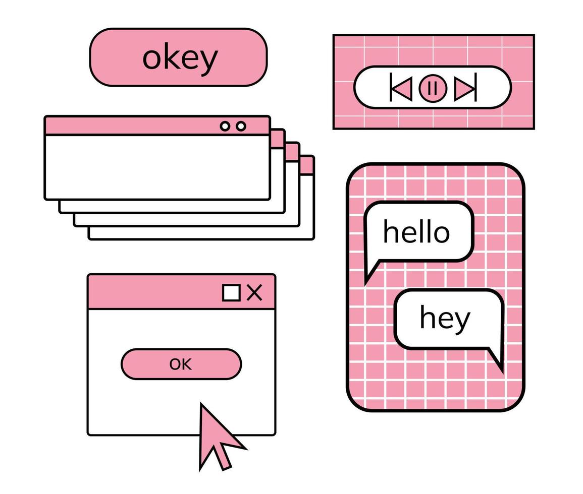 Old pc windows in the vaporwave style 90s. Game Old pc aesthetic. Retro game elements. 1990 vibes.  Retro user interface. Retro computer aesthetic vector