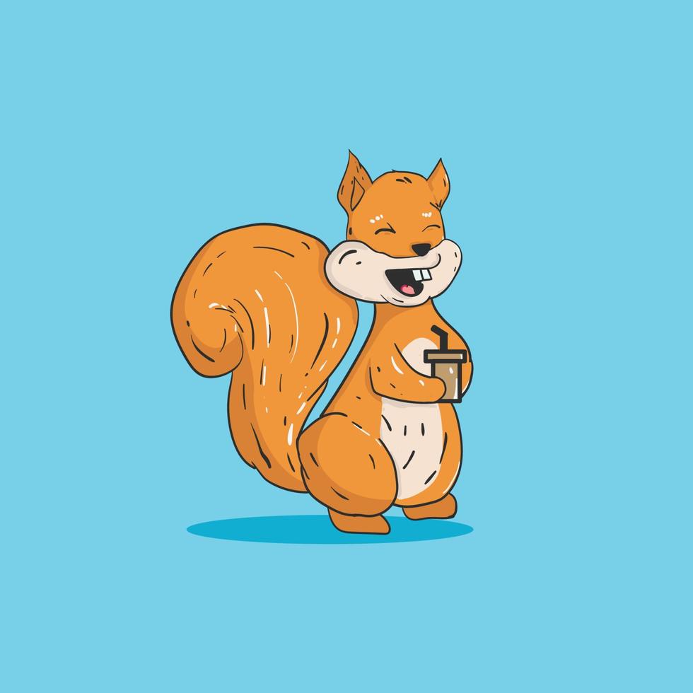 illustration of a squirrel drinking coffee vector