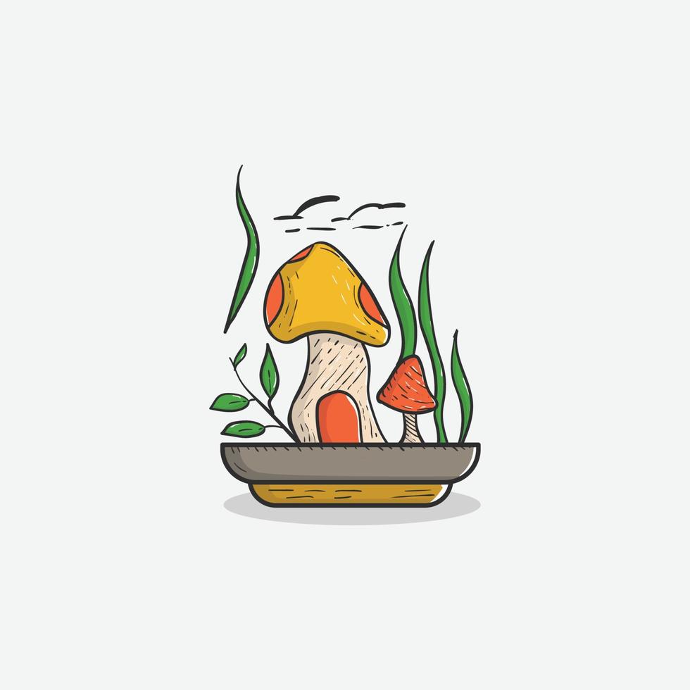 vintage japanese art adventure mushroom vector