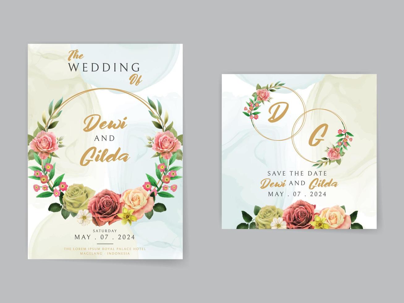 Colorful floral wedding invitation card vector