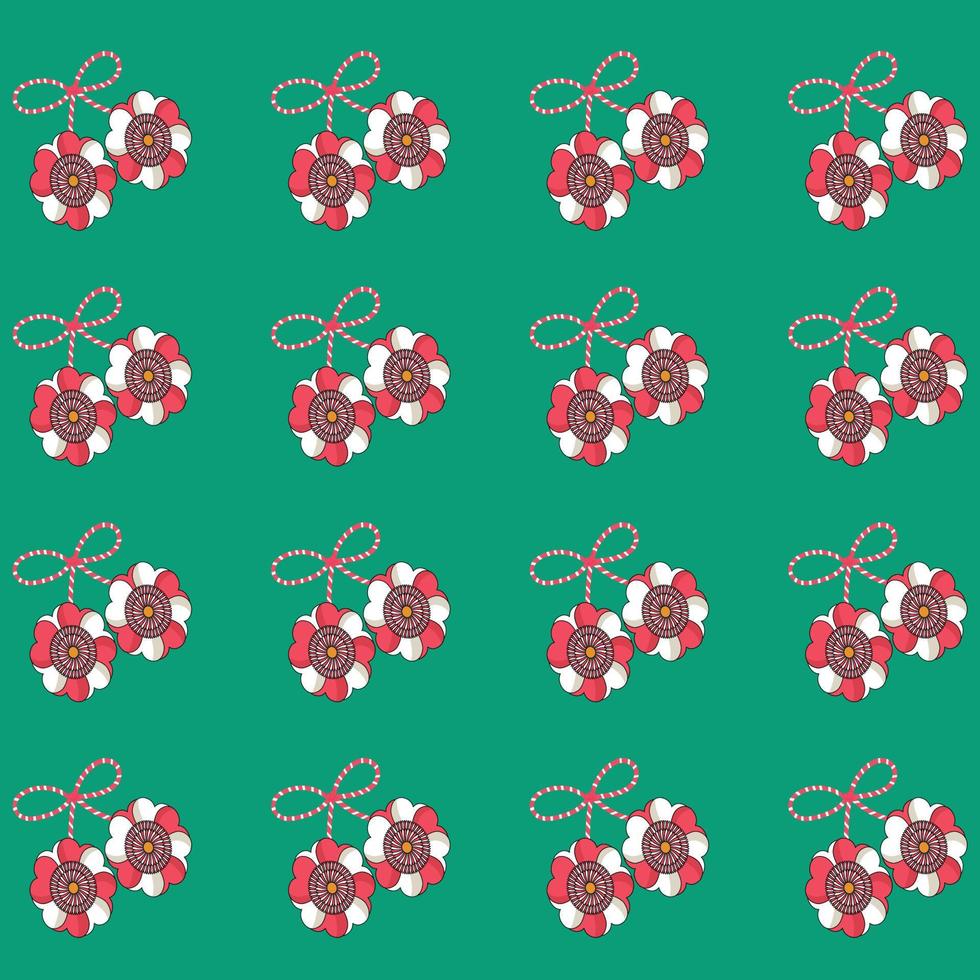 Flower pattern on green background. Baba Marta vector