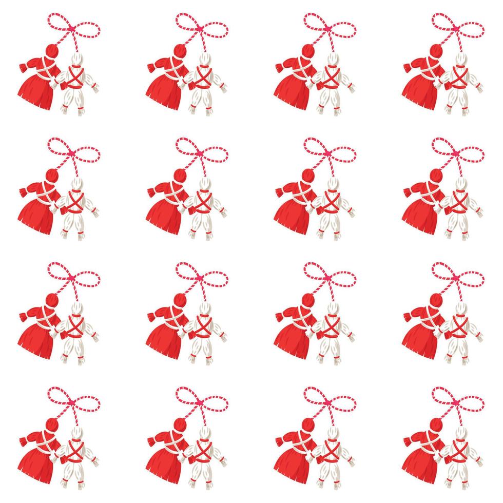 Pattern of dolls of the baba marta festival on white background vector
