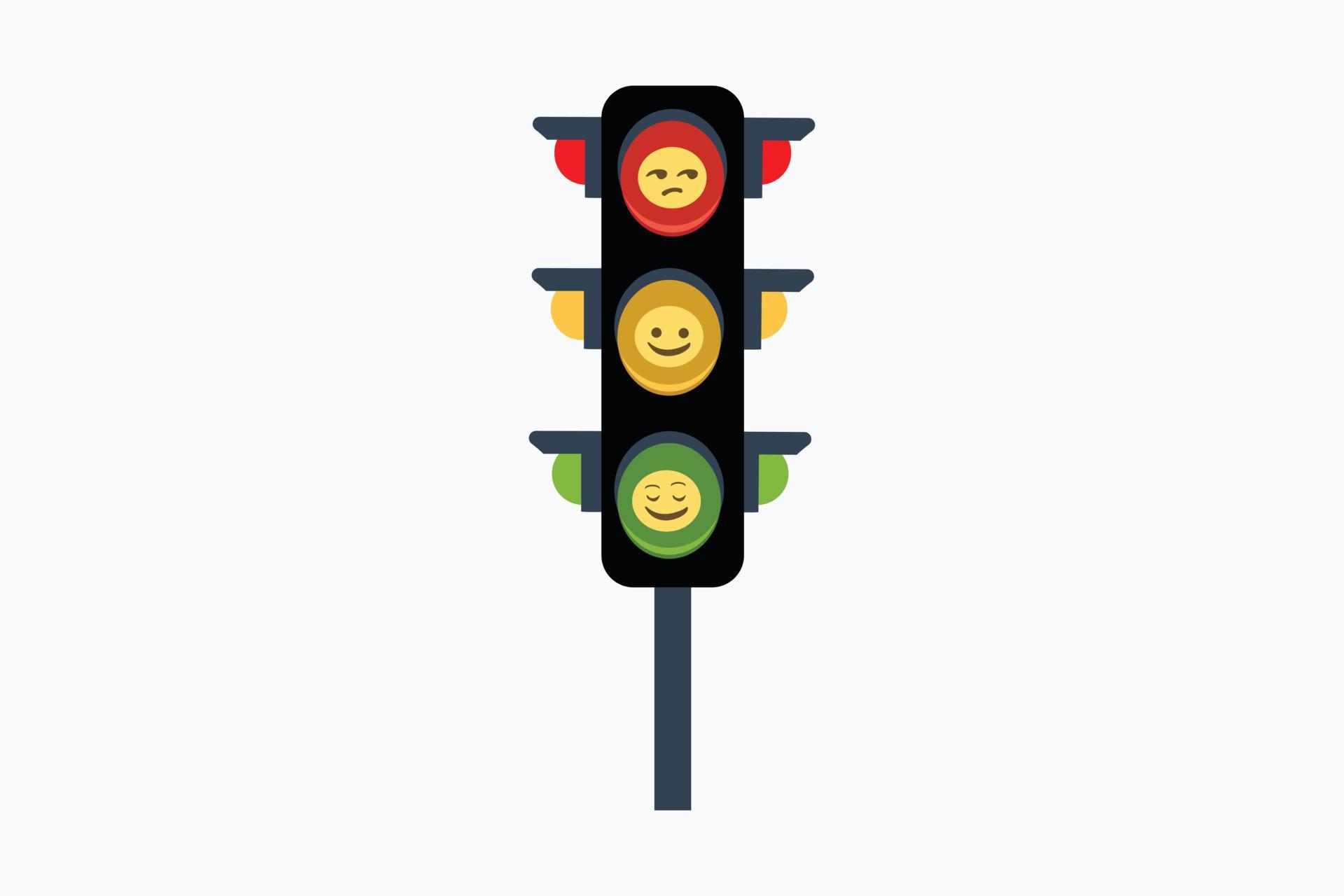 Traffic Light with Red Yellow and Green light emoji Vector. LED city