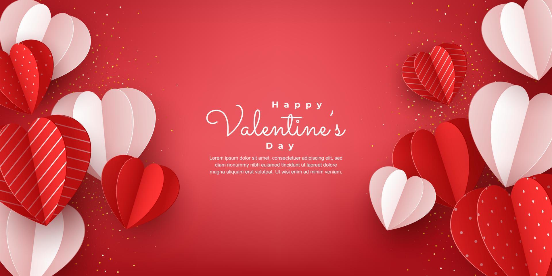 paper hearts style valentines day card vector