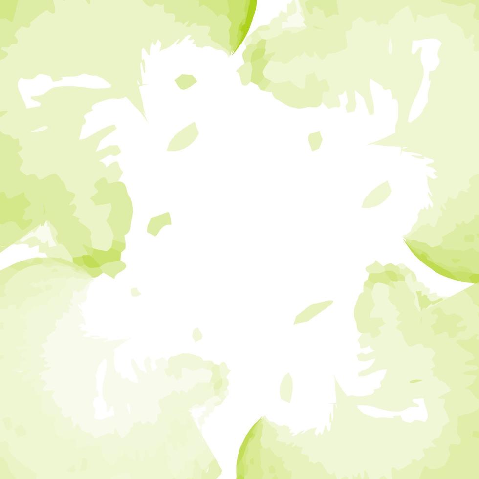 Abstract motley spots in trendy spring soft green tint in watercolor manner formed into square frame vector