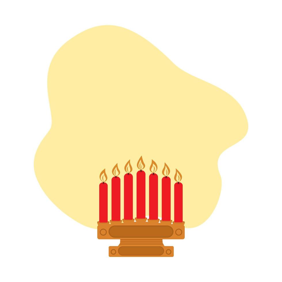 Wooden candlestick and seven red candles with yellow cloud shaped copyspace. Sticker. Icon. Isolate vector