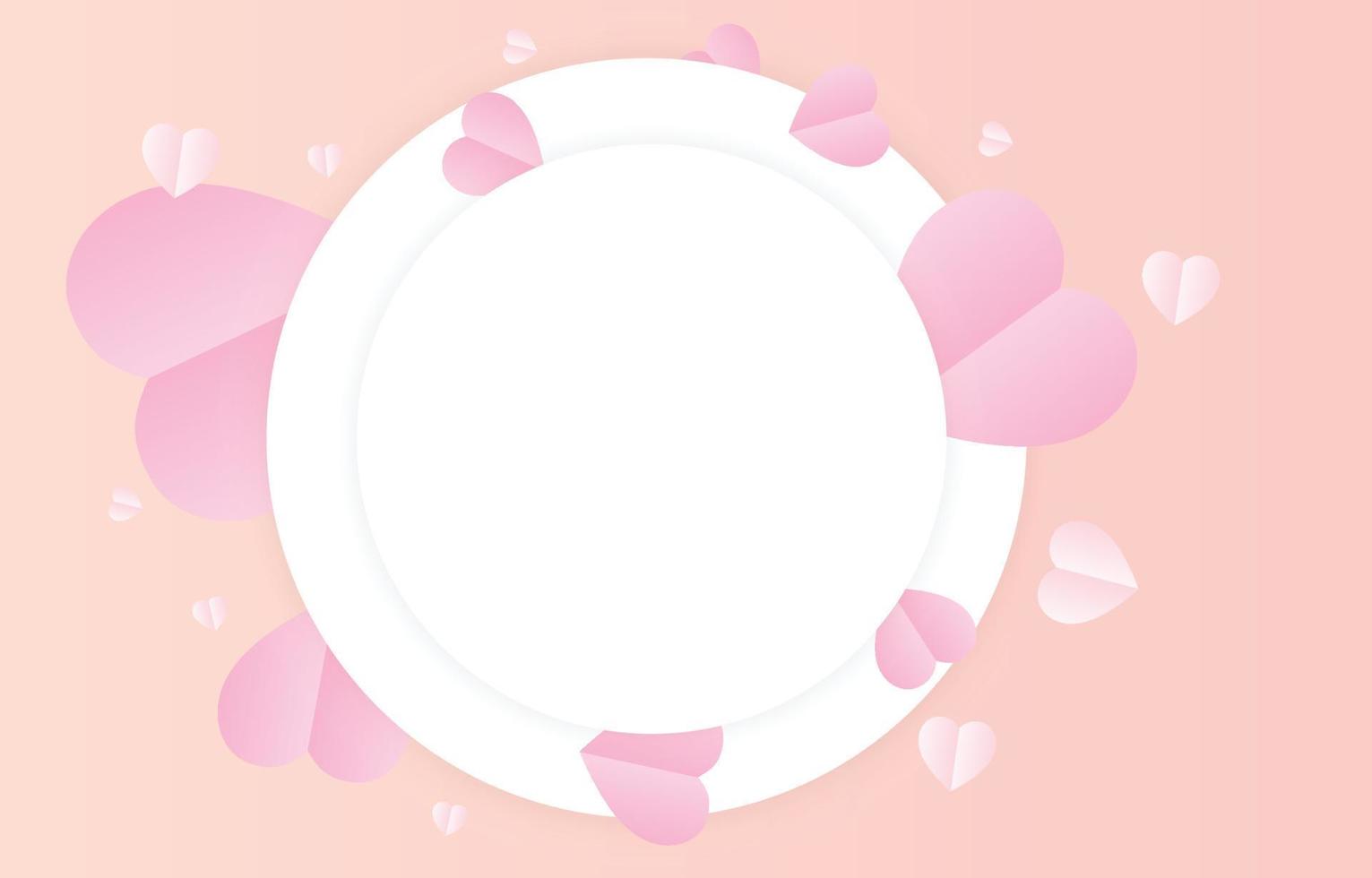 forma de círculo de fondo de corte de papel en blanco. decora con corazones de origami rosa y blanco. ilustración para el día de san valentín, día de la madre. o el día del amor. tarjeta de felicitación vectorial. vector