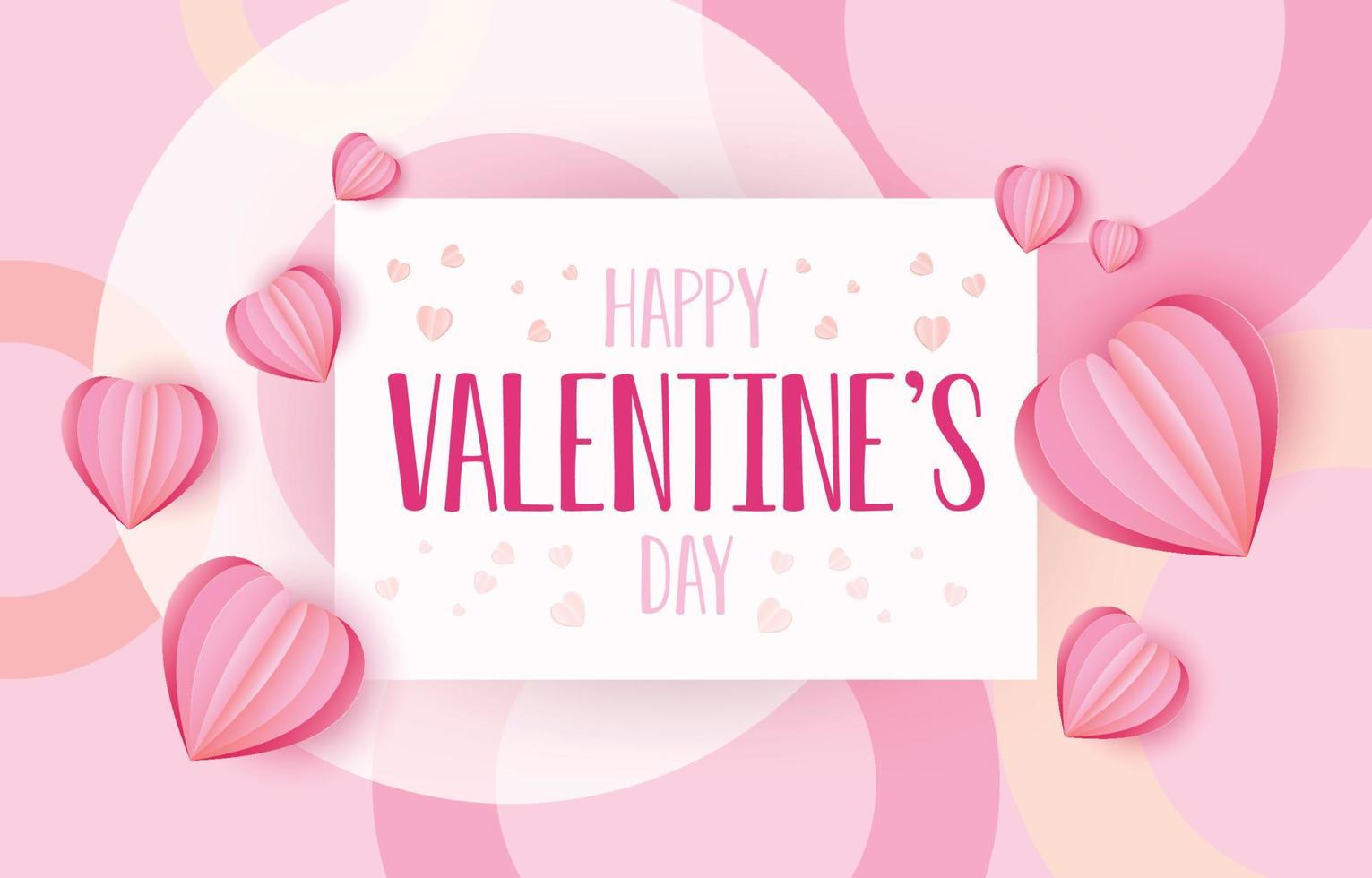 tarjeta mínima feliz día de san valentín. elementos de corazón cortados en papel decoran tarjetas de felicitación en colores dulces. texto de ilustración vectorial en marco de papel cuadrado vector