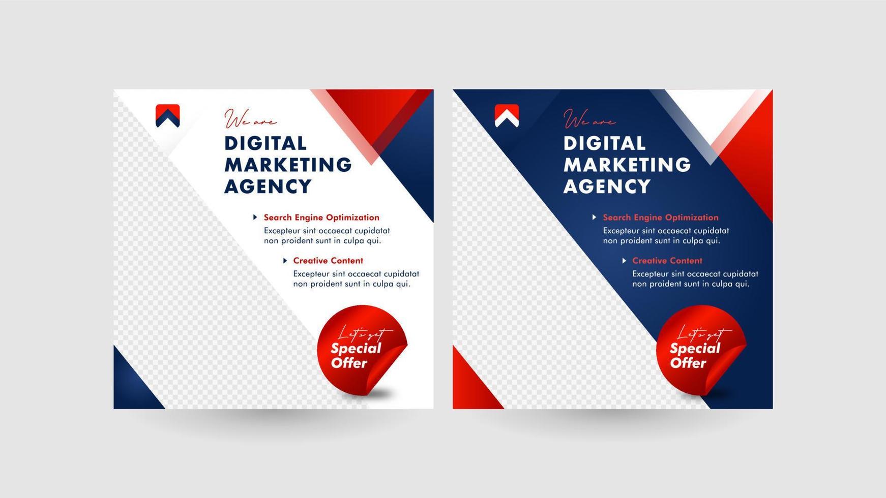 Modern and powerful Social Media Posts. A solid triangle design concept with a combination of dark blue and red that is perfect for your business vector