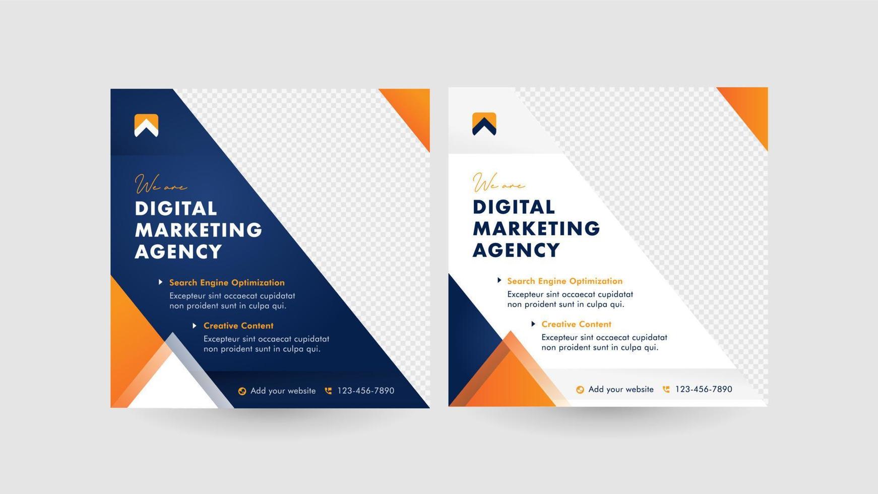 Modern and powerful Social Media Posts. A solid triangle design concept with a combination of dark blue and orange that is perfect for your business vector