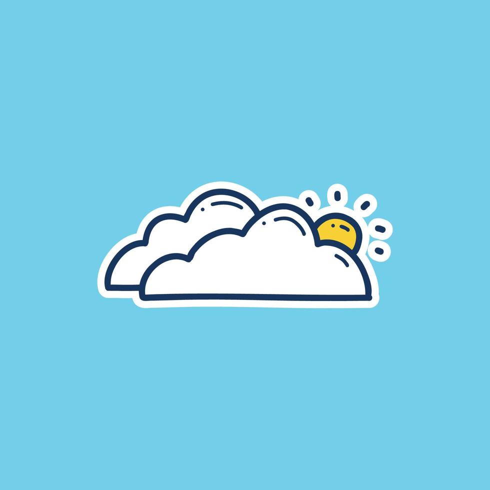 icono de clima mayormente nublado estilo de relleno de contorno de dibujo a mano alzada. sol detrás de icono de doodle de nube vector