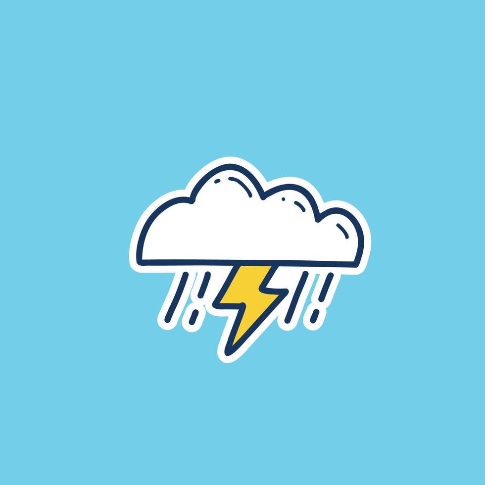 heavy rain with thunder weather icon doodle hand drawing outline fill style. rain with lightning weather doodle icon vector