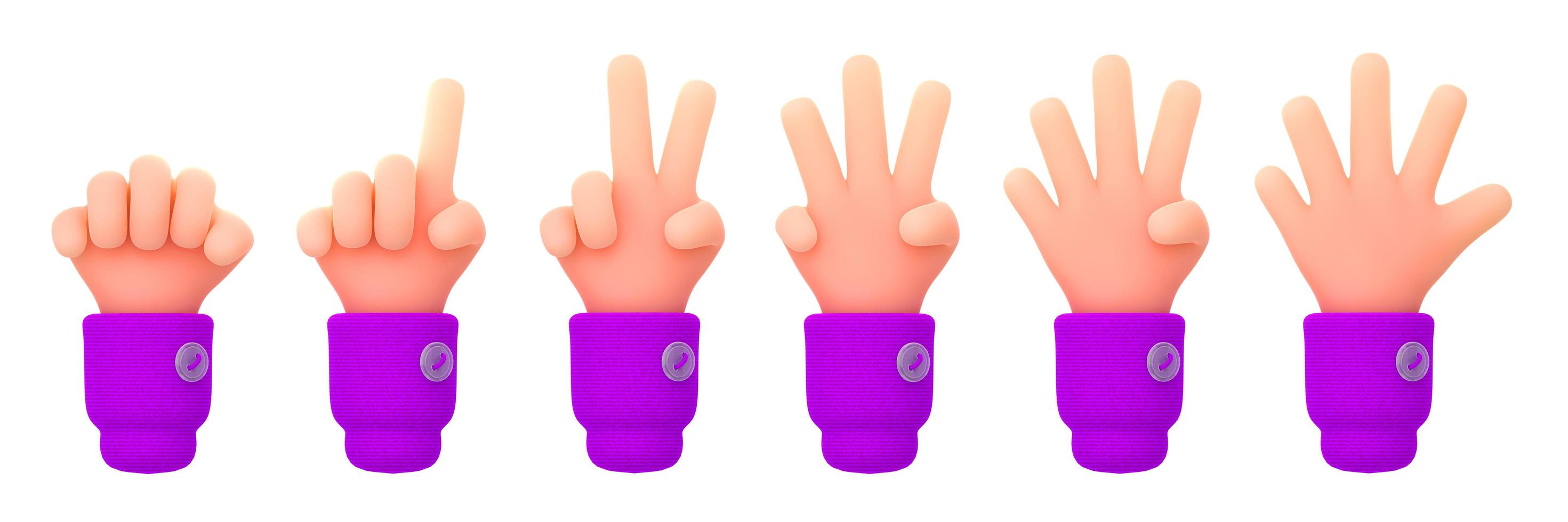 3d render, count fingers, set of hands counting photo