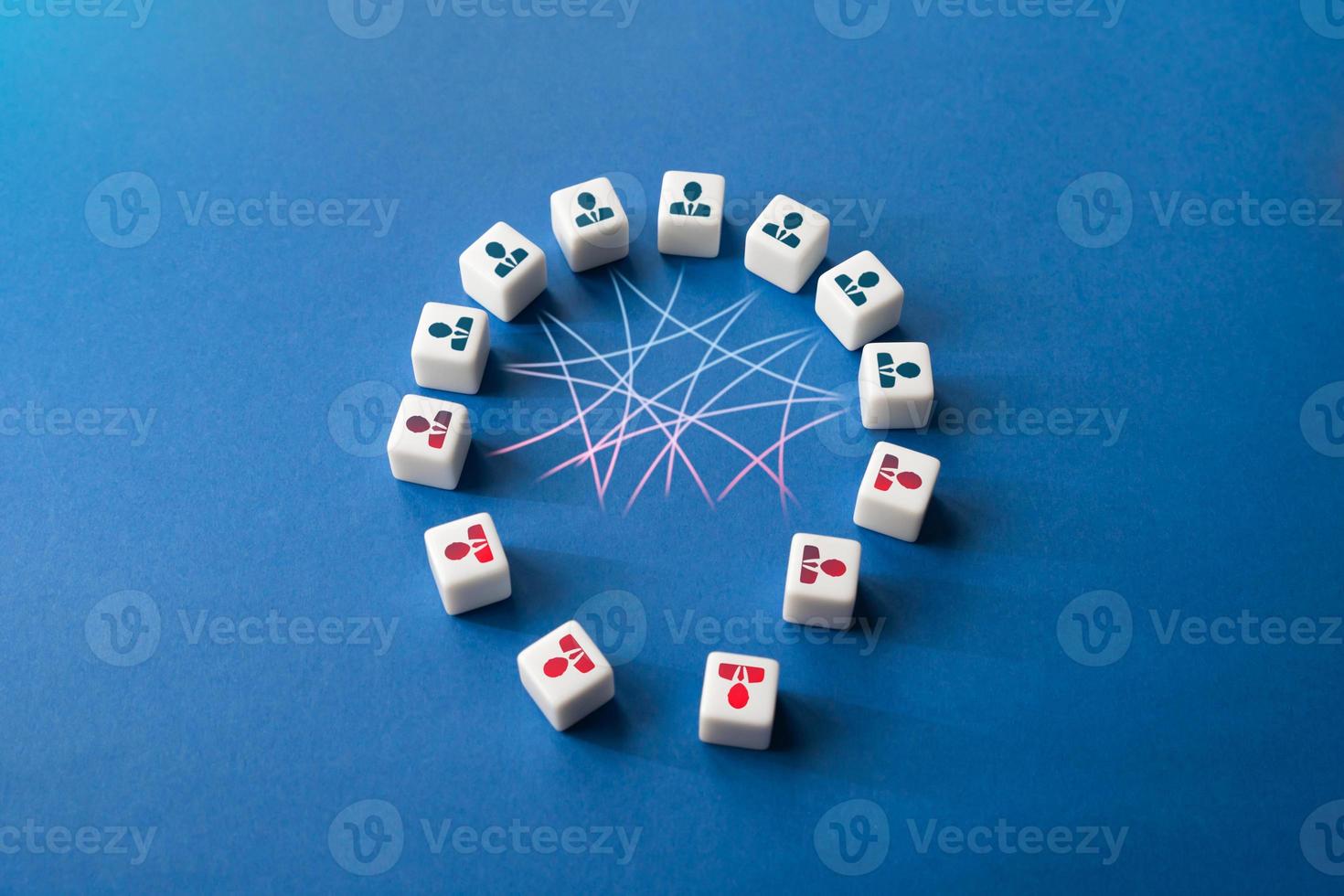 The team is falling apart. It ceases to exist. Relationship breakdown, members leaving. Business destruction. The collapse of ties and business structures. Teams rescue and reorganization. photo