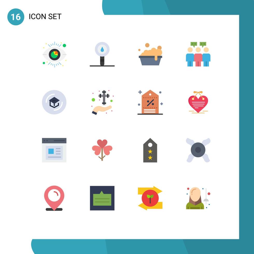 User Interface Pack of 16 Basic Flat Colors of knowledge education laboratory team communication Editable Pack of Creative Vector Design Elements