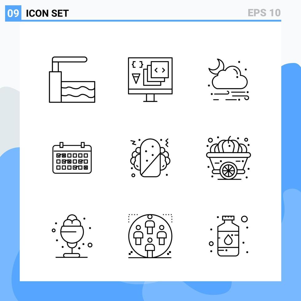 Modern 9 Line style icons Outline Symbols for general use Creative Line Icon Sign Isolated on White Background 9 Icons Pack Creative Black Icon vector background