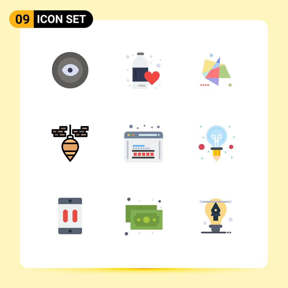Flat Color Pack of 9 Universal Symbols of tool bob love plumb motion Editable Vector Design Elements