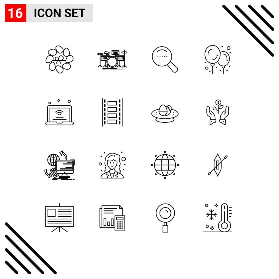 Group of 16 Outlines Signs and Symbols for iot internet musical laptop baby stuff Editable Vector Design Elements