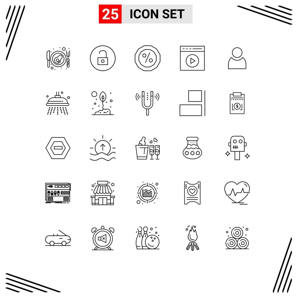 Group of 25 Modern Lines Set for basic avatar money watch video touch play Editable Vector Design Elements