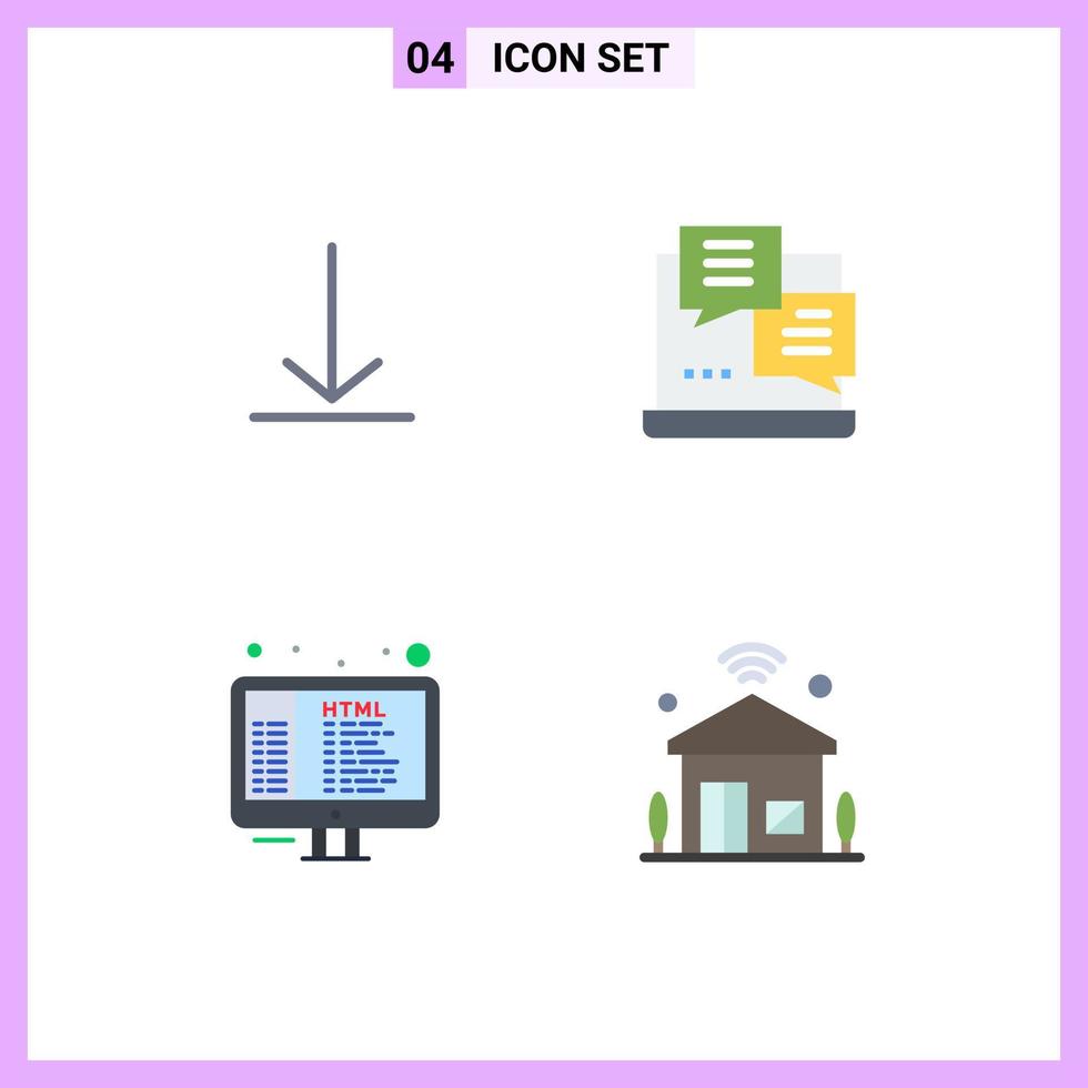 Universal Icon Symbols Group of 4 Modern Flat Icons of download html development web house Editable Vector Design Elements