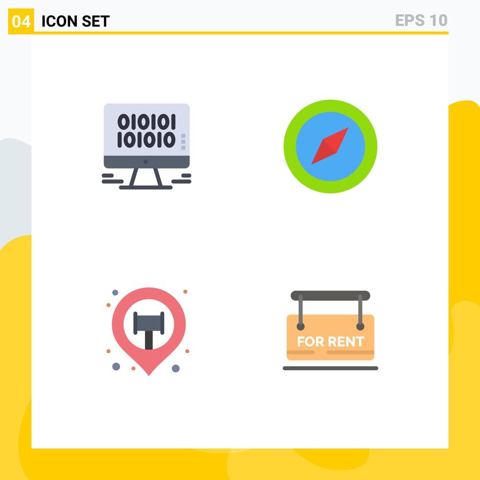 Group of 4 Flat Icons Signs and Symbols for data sticky web map board Editable Vector Design Elements