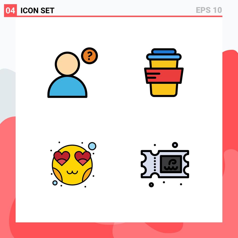 Pictogram Set of 4 Simple Filledline Flat Colors of anonymous ticket study heart park Editable Vector Design Elements