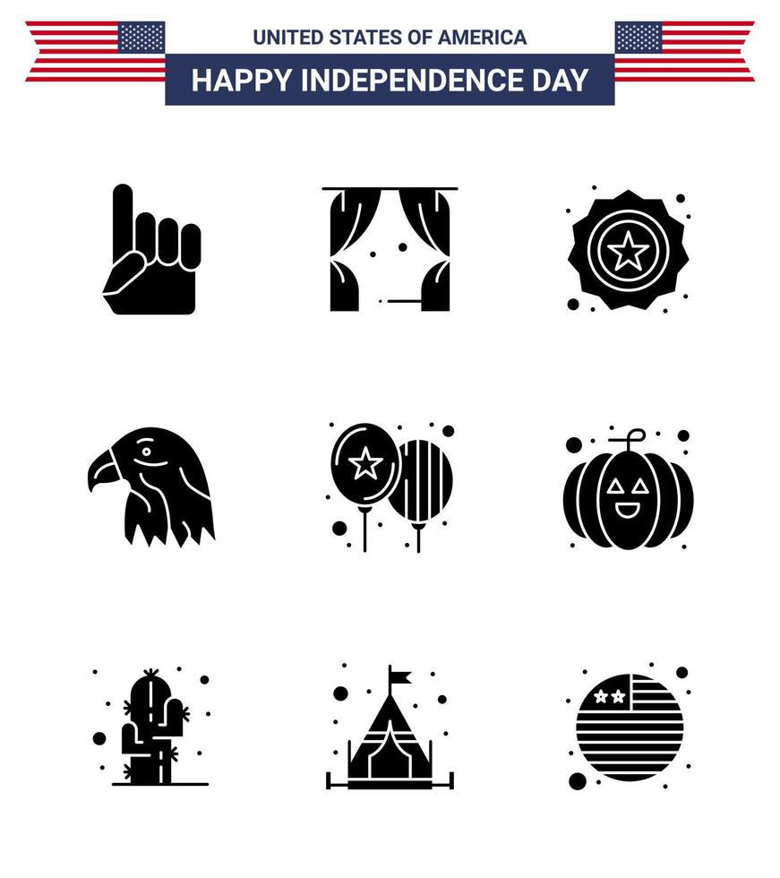 9 Creative USA Icons Modern Independence Signs and 4th July Symbols of celebrate usa american eagle animal Editable USA Day Vector Design Elements