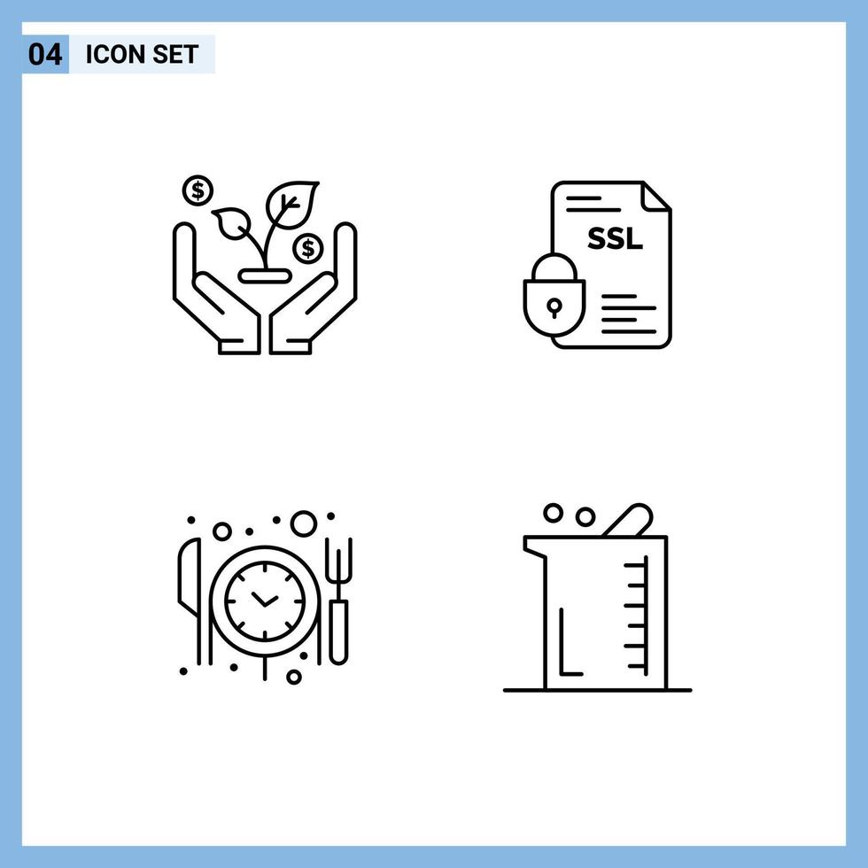 Group of 4 Modern Filledline Flat Colors Set for finance reservation banking security bigger Editable Vector Design Elements
