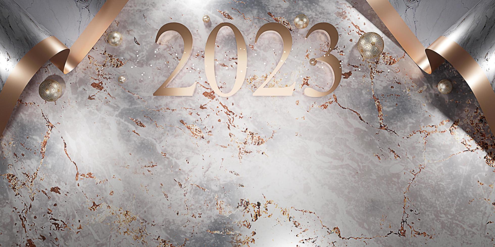 happy new year 2023 christmas marble background 3d illustration new year background photo