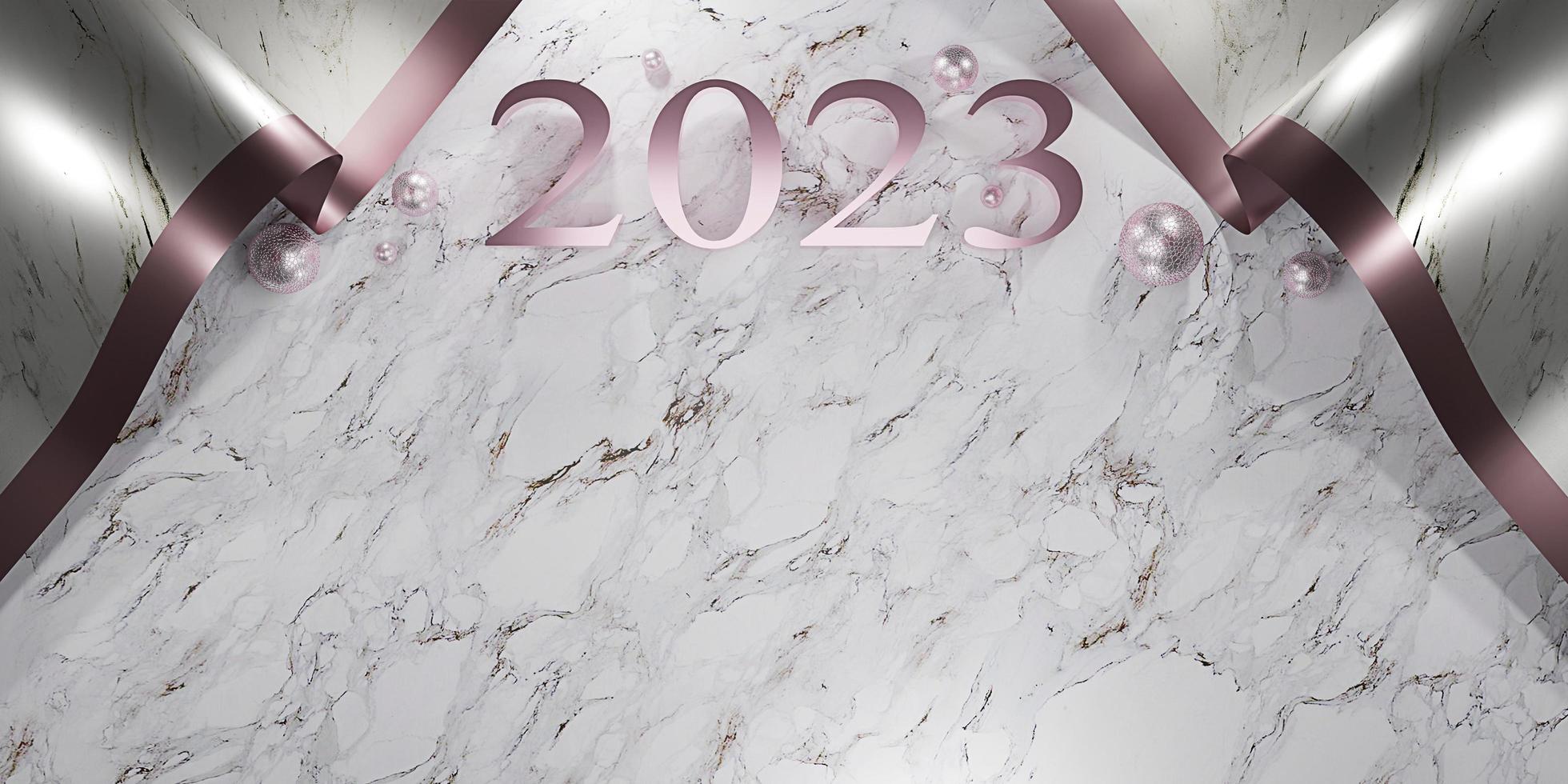 happy new year 2023 christmas marble background 3d illustration new year background photo