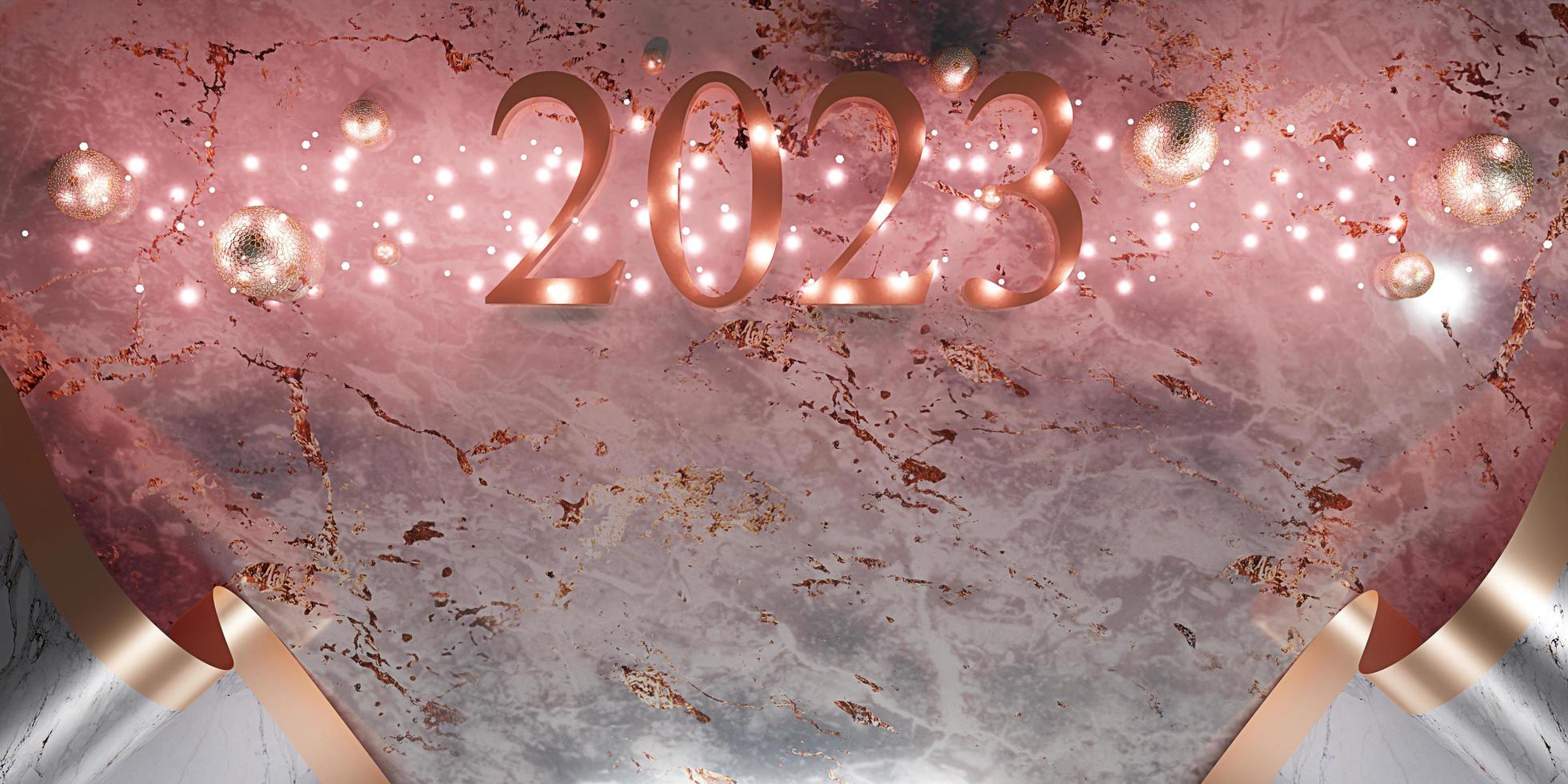 happy new year 2023 christmas marble background 3d illustration new year background photo