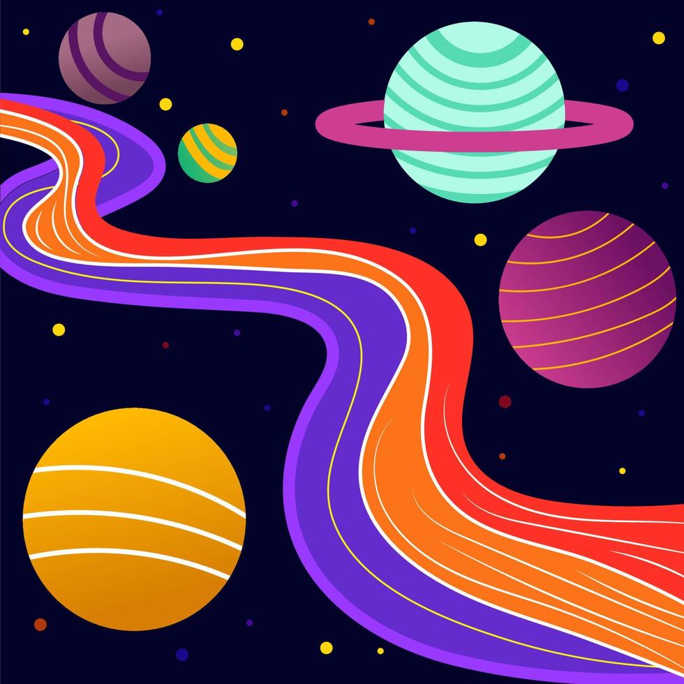 bright colorful abstract design with planets and winding road vector