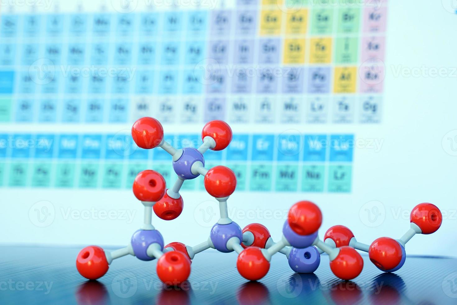 Simulate Shape of covalent molecules on a periodic table background. Soft and selective focus. photo