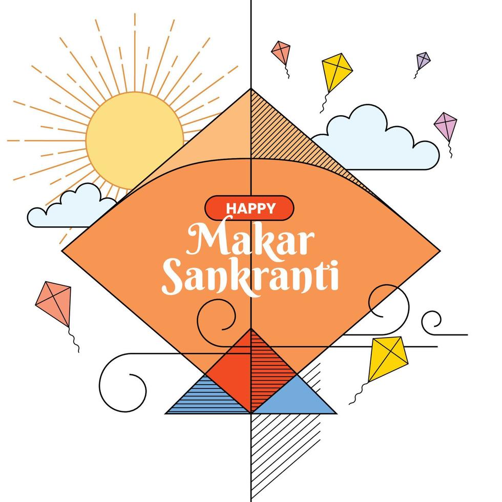 Makar sankranti india kite festival social media post design or vector illustration
