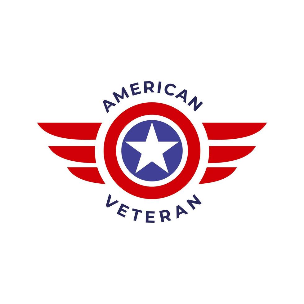 insignia de alas con estrella de estados unidos. plantilla de diseño de logotipo de etiqueta de emblema de aviación. ilustración de vector de veterano militar de estados unidos