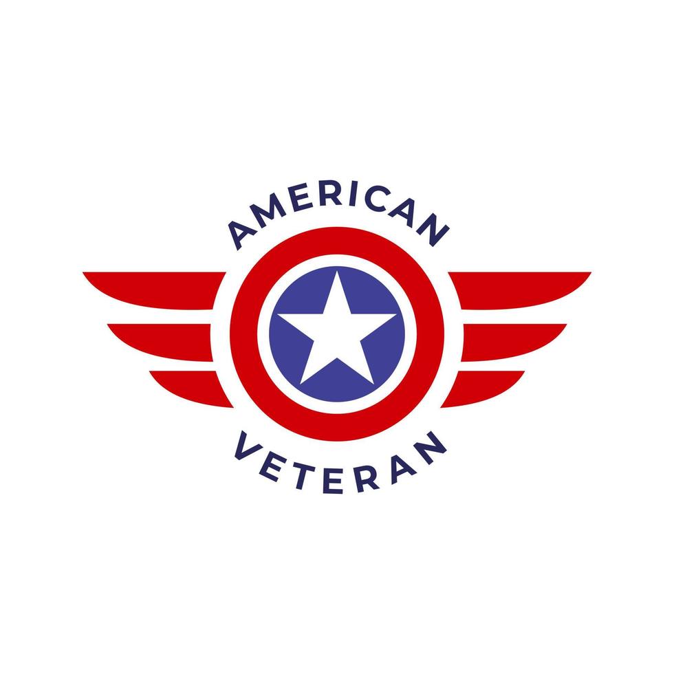 Wings badge with United States star. Aviation emblem label logo design template. United States military veteran vector illustration