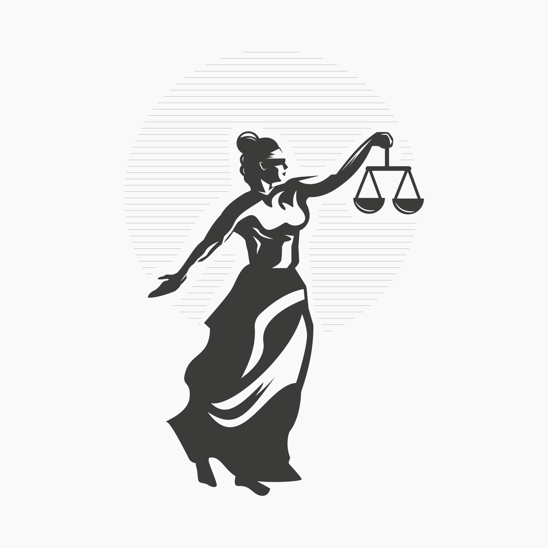 Goddess of Justice symbol design illustration. Woman holding scales