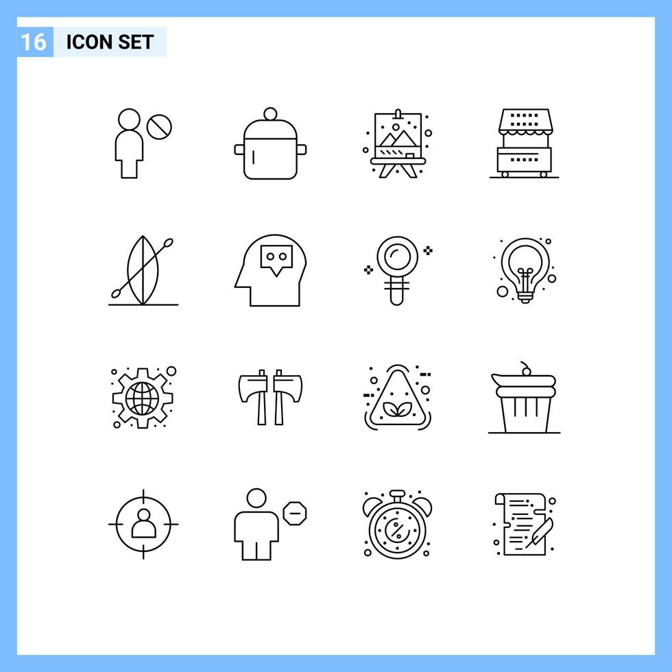 Stock Vector Icon Pack of 16 Line Signs and Symbols for beach kiosk board food cooking Editable Vector Design Elements