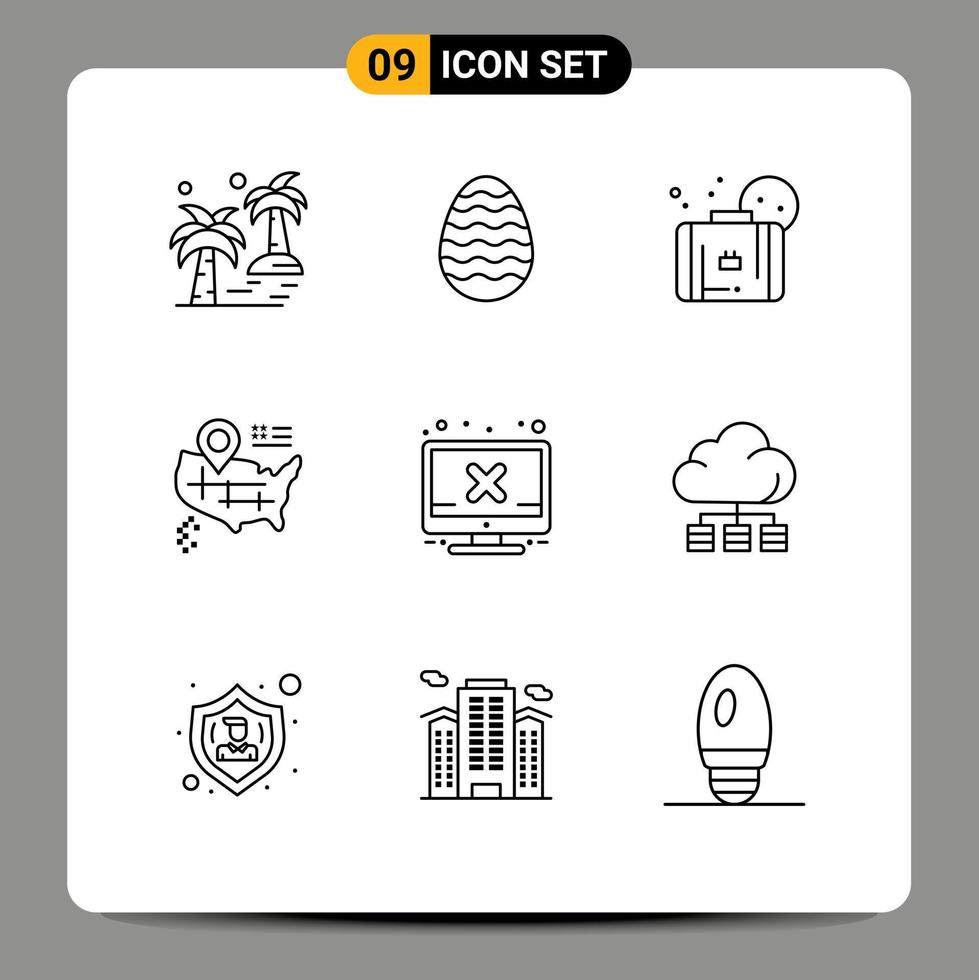 Outline Pack of 9 Universal Symbols of hardware american egg map beach Editable Vector Design Elements