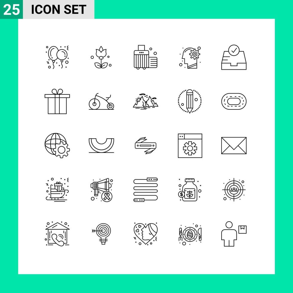 25 User Interface Line Pack of modern Signs and Symbols of inbox solution beach process idea Editable Vector Design Elements