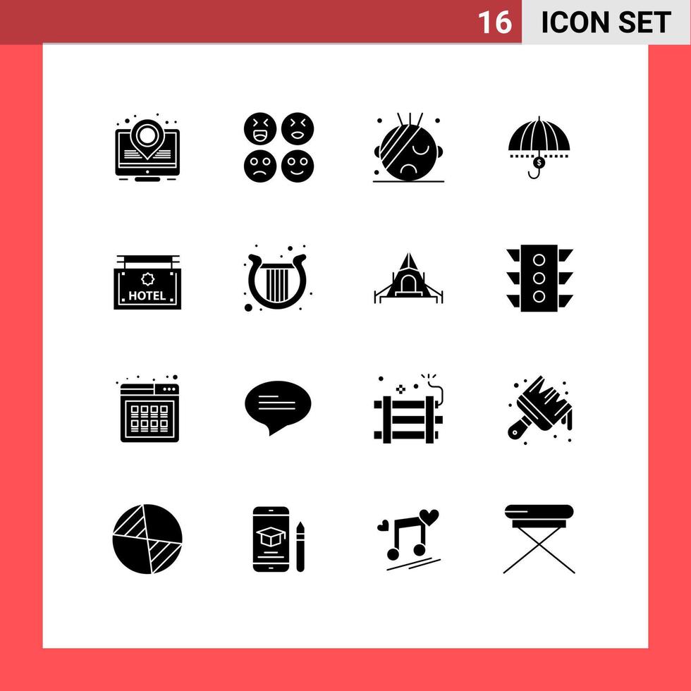 16 iconos creativos signos y símbolos modernos de seguridad del hotel seguridad médica dinero elementos de diseño vectorial editables vector